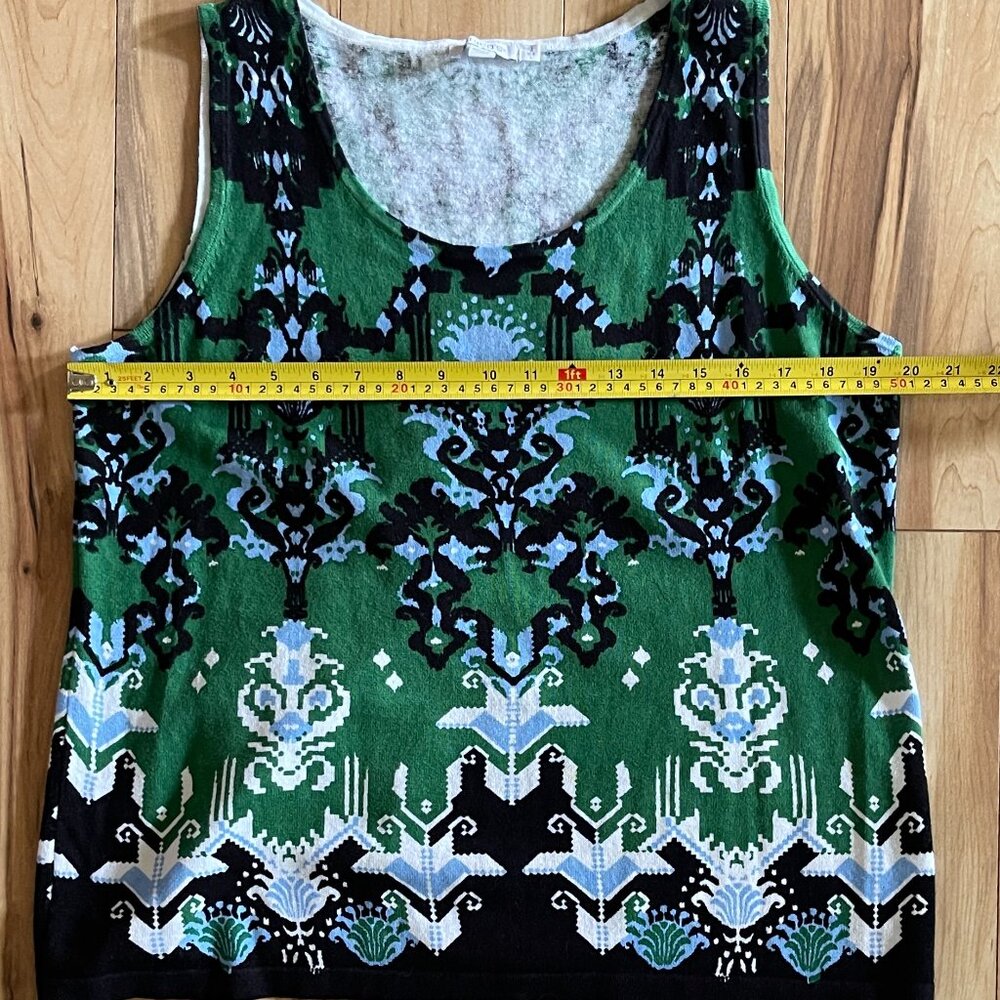 Chico's Open Front Linen Blend Cardigan Tribal Bohemian Print Green Black, Large - Picture 9 of 10